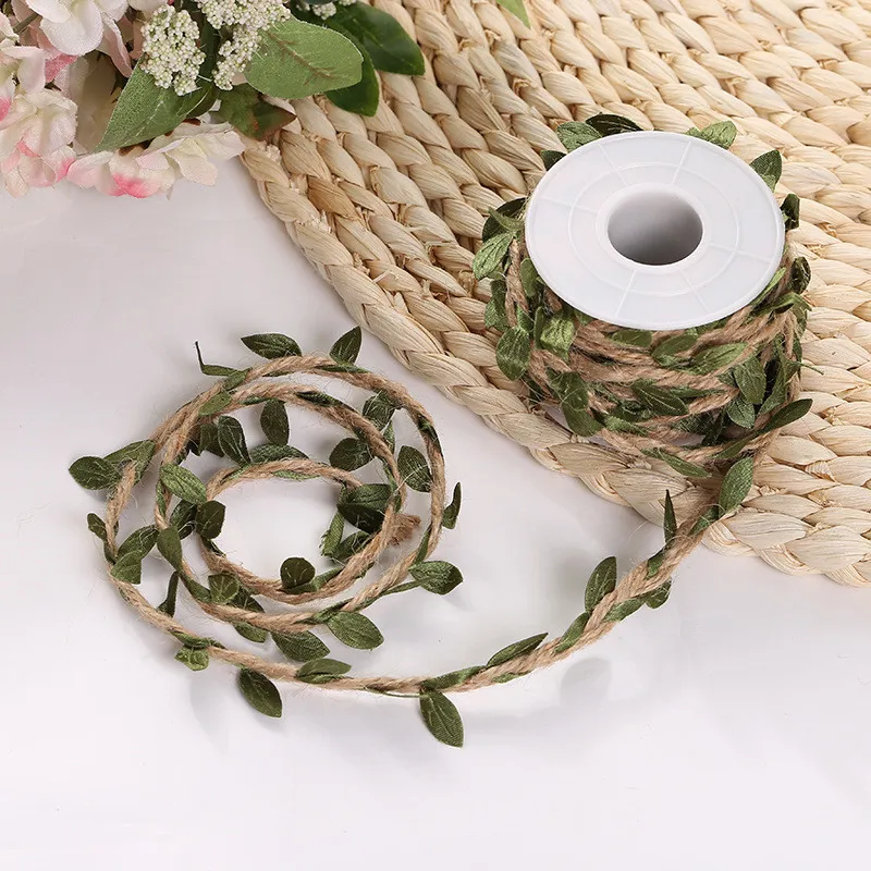 

5 Meter Simulation Green Leaves Weaving Hemp Rope DIY Wedding Birthday Wedding Decoration Bouquet Packaging Rope