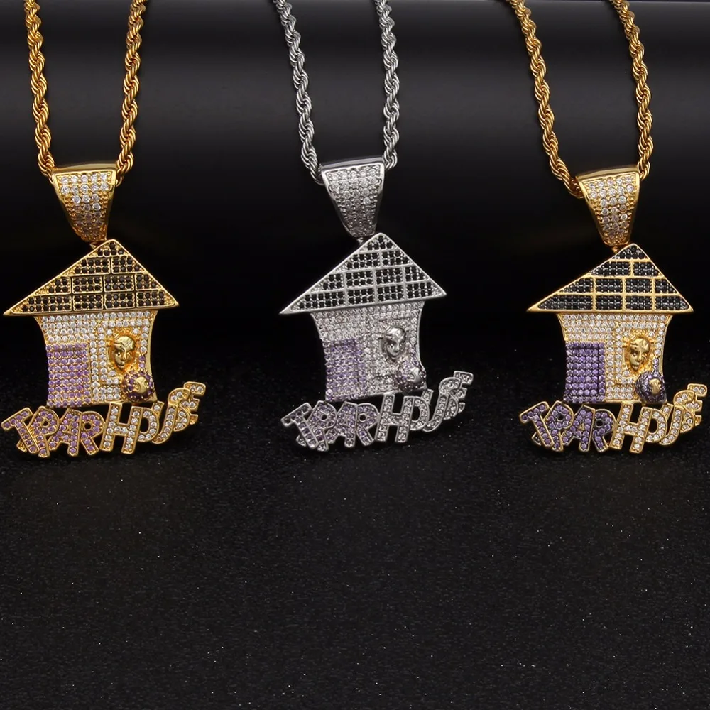 UWIN ловушка кулон в виде домика AAA CZ Bling Фиолетовый Iced Out микро вымощенный мешок денег ожерелье теннисные цепи мужские ювелирные изделия Хип-хоп