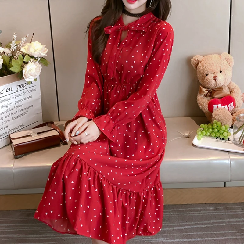 2021 весна осень Новое Женское платье с длинным рукавом Ретро Воротник