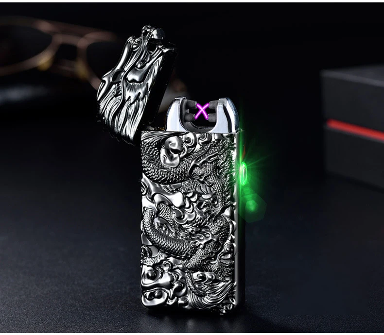 Китайский дракон двойной дуги Usb плазменная зажигалка ветрозащитный электрическая зажигалка из металла в стиле панк без огненная сигарета зажигалка