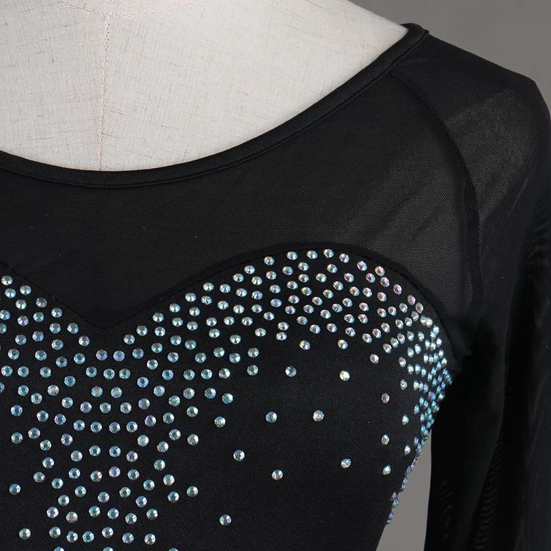 Женская Черная блестящая юбка для латинских танцев со стразами профессиональный