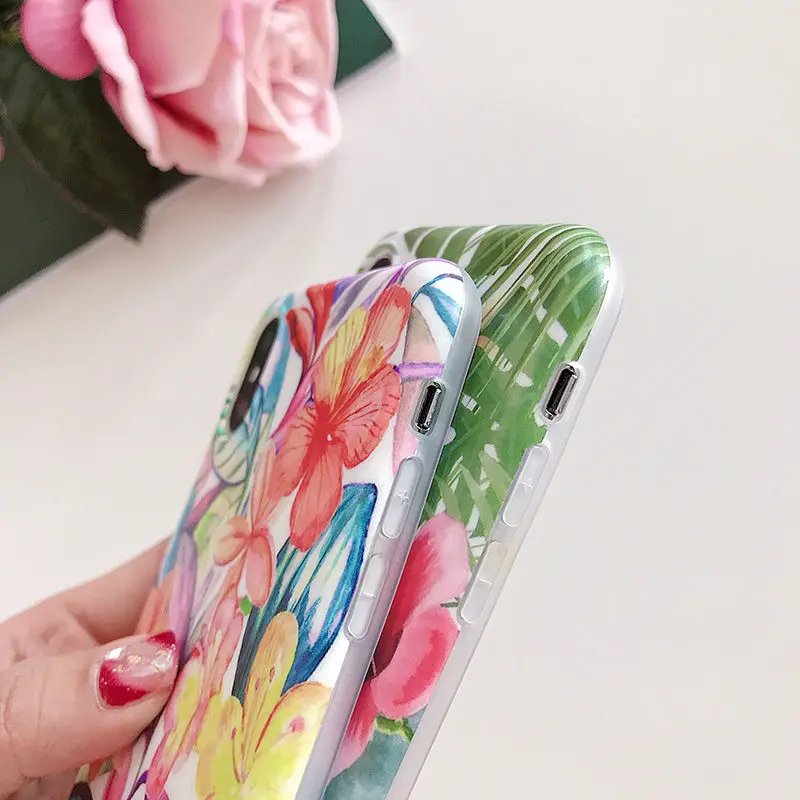 Винтажные чехлы для телефонов с цветами и листьями для iPhone 11 Pro XR XS Max 8 7 6 6S Plus, мягкие летние чехлы с растениями для iPhone X XR 11 Pro Max