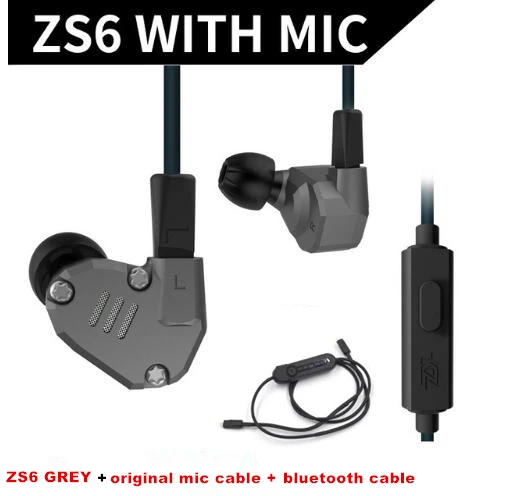KZ ZS6 серый цвет 2DD+ 2BA гибридные наушники в ухо HIFI DJ Monito спортивные наушники ушные наушники гарнитура Металлические вкладыши KZ AS10 - Цвет: mic bluetooth