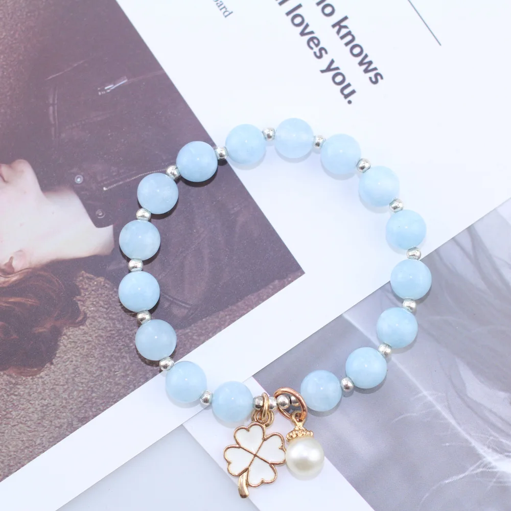 8 мм модный простой браслет из сплава с натуральным морским синим камнем женский