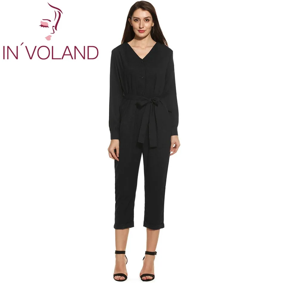 Женский Повседневный Комбинезон IN'VOLAND весенне-осенний однотонный Облегающий