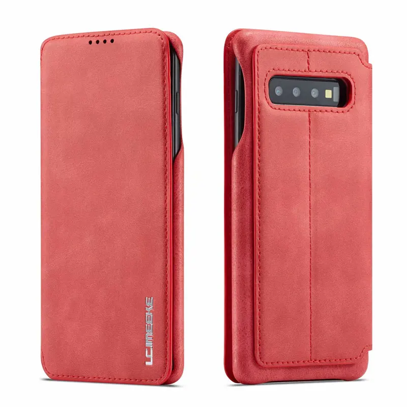 Красный Роскошный кожаный чехол-книжка для samsung Galaxy s10, 9, 8, 7 plus, противоударный чехол-подставка для samsung Note 8, 9, чехол - Цвет: Красный