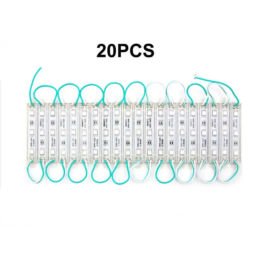 20PCS SMD 5050 Светодиодный модуль 3 светодиодный 12 В постоянного тока водонепроницаемый рекламный знак магазин Передняя полоса ленты лампы модули огни комплект зеленый цвет - Цвет: 20PCS
