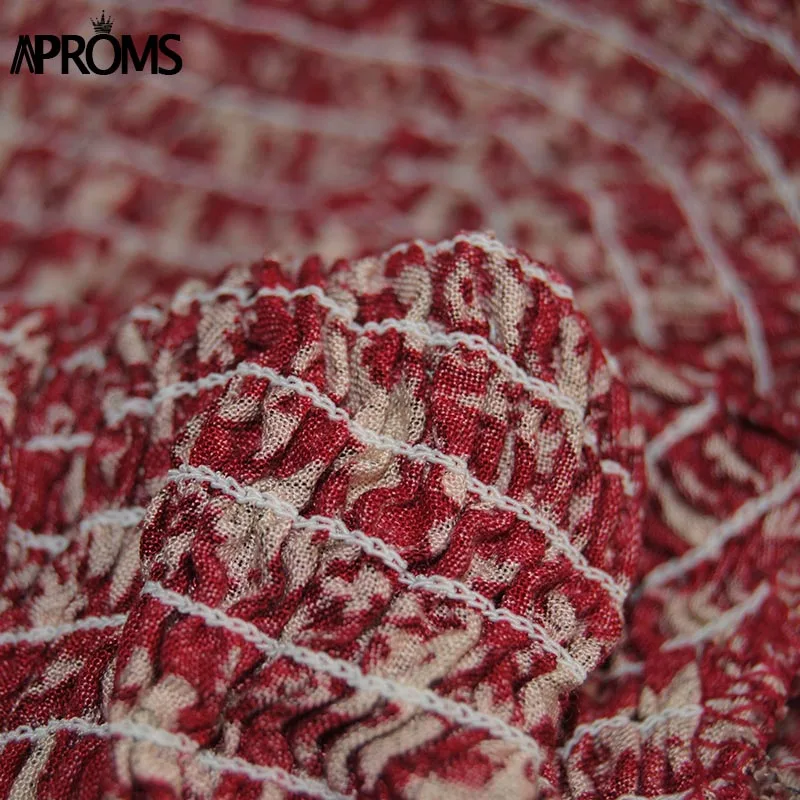 Aproms, милое Плиссированное короткое платье с рюшами, с принтом, уличная одежда, с открытыми плечами, женское платье,, Boho, летнее, с высокой талией, сарафан, Vestidos