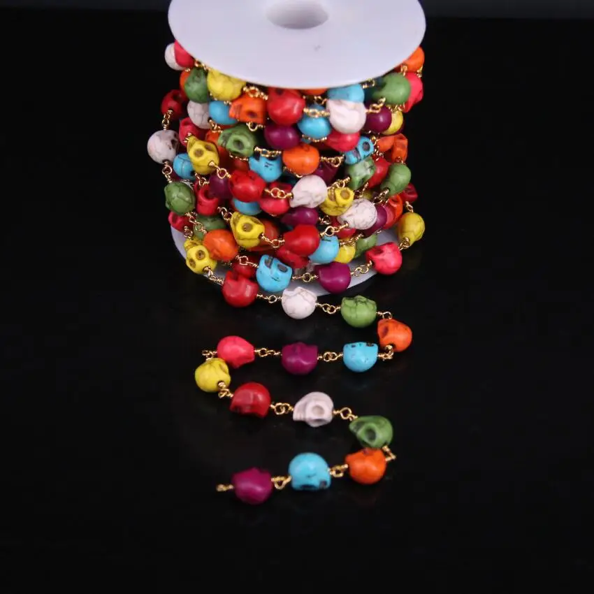 5 м/лот смешанные бирюзовые бусины с черепами медная цепочка 8x10 мм натуральный