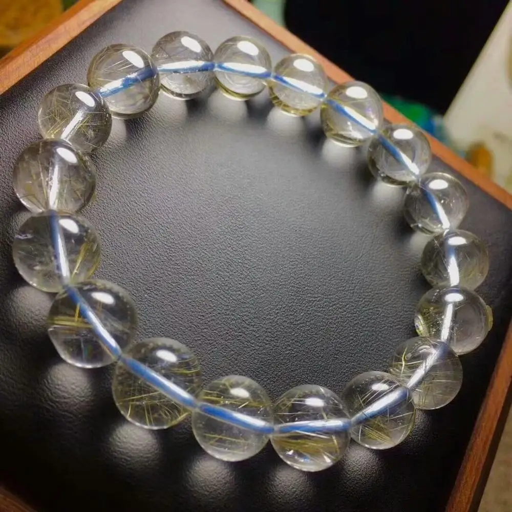 

Natural Crystal Beads Bracelet Silver Titanium Rutilated AAA 11.5-10.5mm