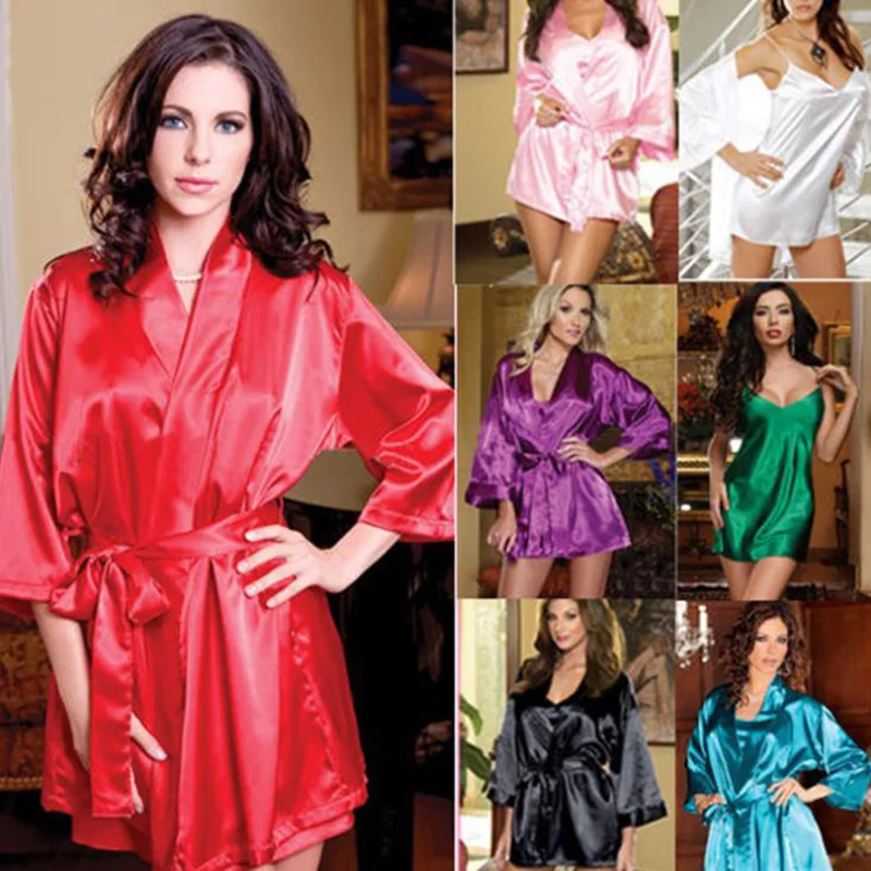 2018 халат из искусственного шелка женские кимоно атласный сексуальное белье