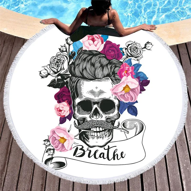 3d цифровая печать сахарный череп пляжное полотенце современные цветочные линии
