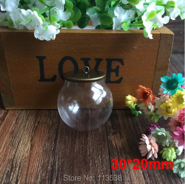 

10 компл./лот, 30 мм (20 мм) Стеклянные шаровары и 20 мм бронзовые цветные крышки с кольцом, набор стеклянных флаконов «сделай сам», ювелирные аксессуары-кулоны