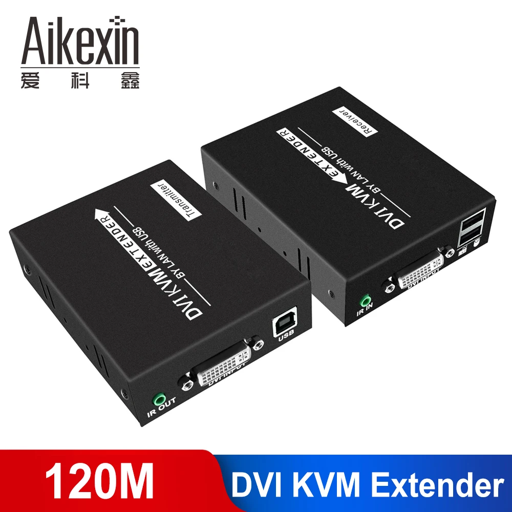 Aikexin DVI KVM удлинитель 120 м через LAN UTP Cat5e/Cat6 с поддержкой клавиатуры и мыши ИК USB