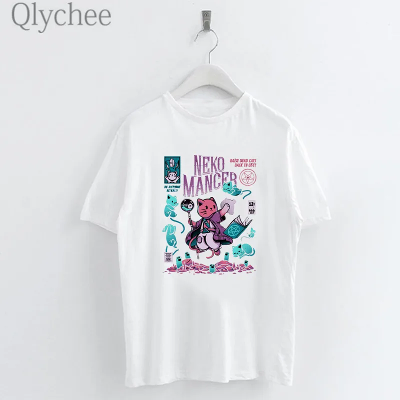 Женские футболки с коротким рукавом Qlychee Harajuku NEKO свободные летние вырезом