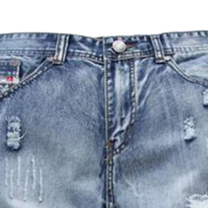Fashion Brand Designer Mens Ripped Jeans Pants Light Blue Slim Fit Distressed Denim Joggers Male Plus Size 42 Torn Jean Trousers | Мужская