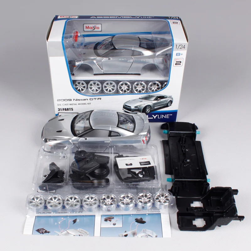 Maisto 1:24, 2009, GT-R, серебро, для автомобиля Nissan, литье под давлением, металлическая модель, набор, ручная сборка, игрушечный автомобиль, автомобиль для автомобильных вентиляторов, 39294