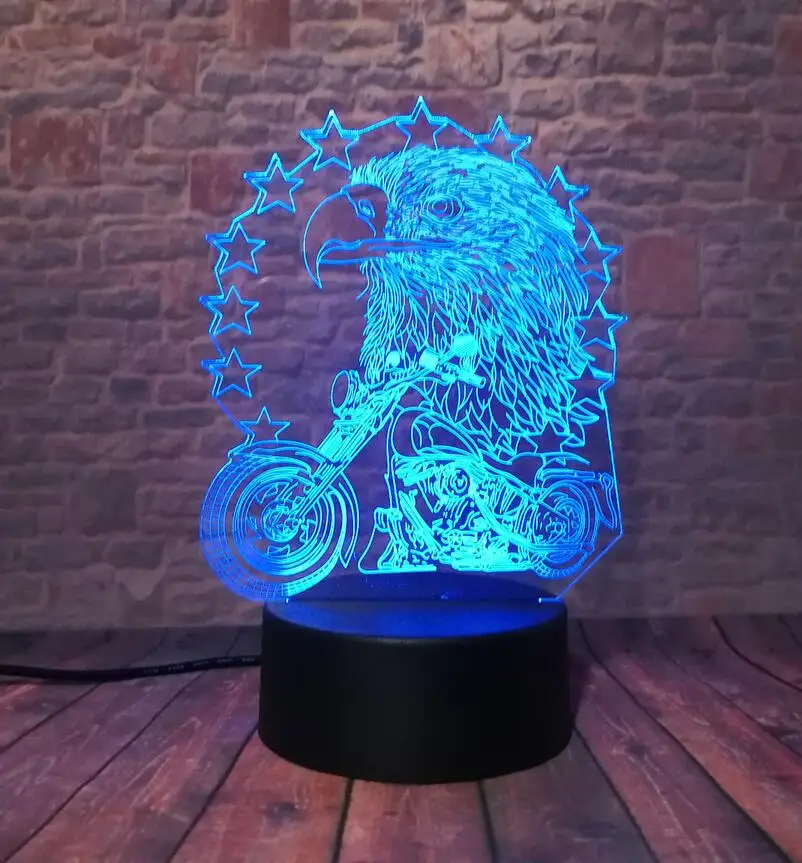 Орел и мотоцикл светодиодный 3d-ночник USB 7 цветов Изменение украшение Бытовая лампа Дети праздники и подарки на день рождения - Испускаемый цвет: Eagle and Motorcycle