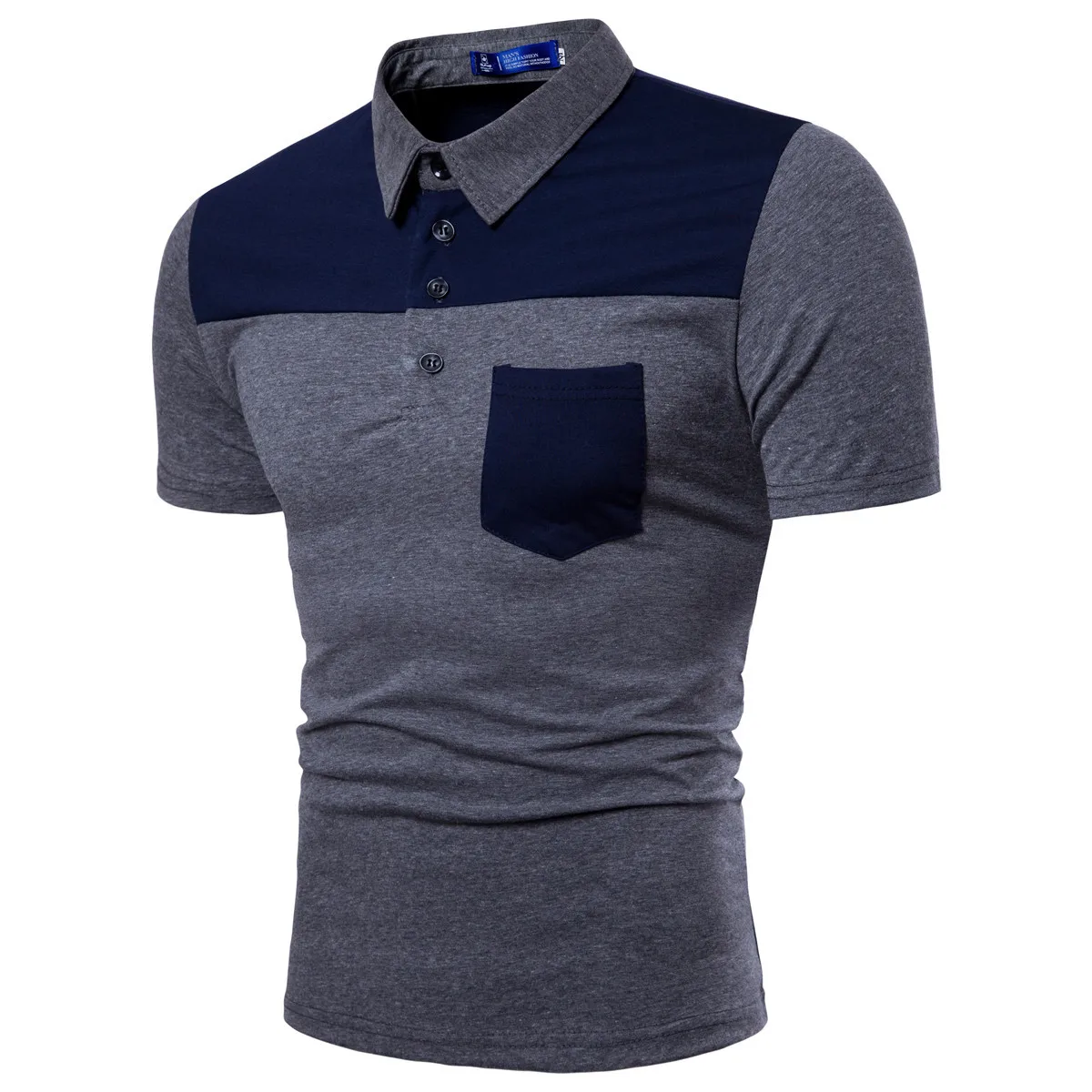 

Nice Vogue New Style Men Fashion Trend Short-sleeved Lapel T-shirts Casual Stitching Color T-shirts Men Nice European Size