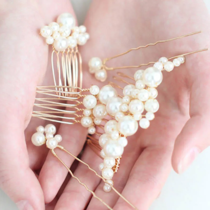 Q Wedding Hair Comb Bride Bridal Accessories Handmade Pearl Headdress Women Hairpin Head Decoration |