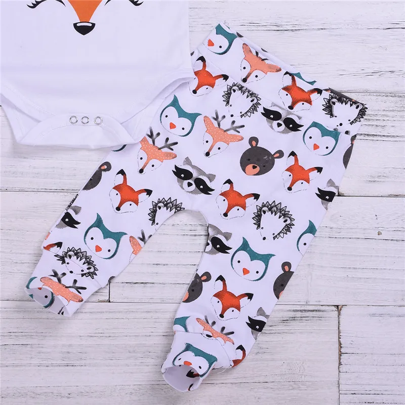 Baby Clothing Toddler Girl Boy Clothes Cartoon Fox Print Tops Body Suits Romper Pants Hat 2pcs Outfits Bebe Set | Детская одежда и