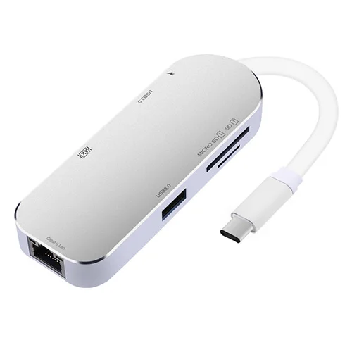 7в1 USB C концентратор Gigabit Ethernet type C концентратор с HDMI адаптером RJ45 Micro SD/TF кардридер PD мощность 10 Gbp USB3.0 для Macbook Pro - Цвет: Серебристый