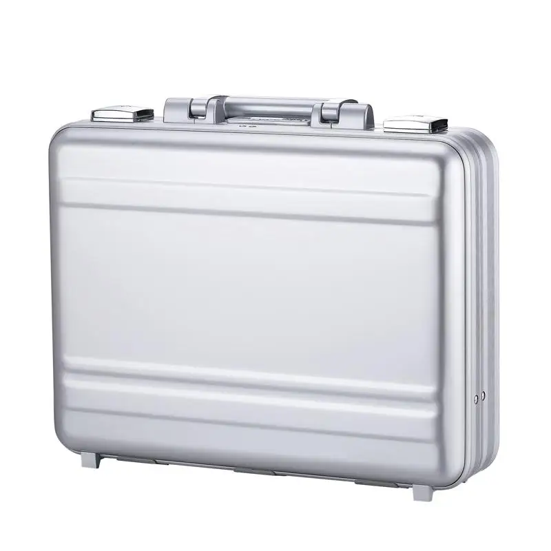 

Mens Luxury Metal Briefcase Aluminium Magnesium Alloy Travel Case TSA Lock Aluminium Frame Briefcase Silver Laptop Case