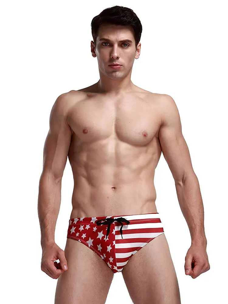 American Flag Swimwear Mens Stars Low Rise Swim Briefs Trunks USA Flag Underwear Sexy Beach Bikini Swimsuit Swimming Surf Shorts
