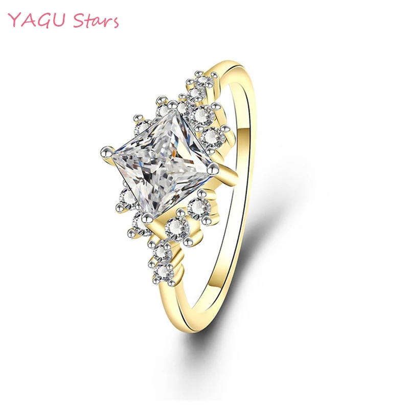 Очаровательные кольца с квадратным камнем цирконием 925 серебро золото цветное