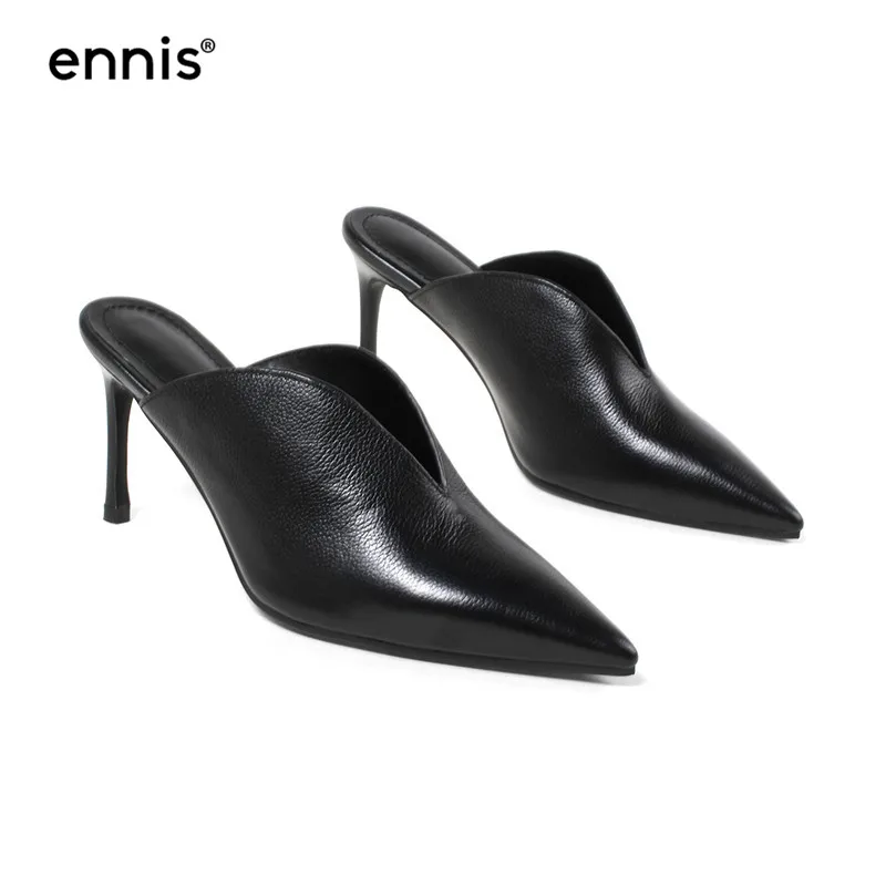 ENNIS/; новые дизайнерские шлепанцы на высоком каблуке; женские пикантные Шлепанцы из натуральной кожи с острым носком; модные мягкие туфли без задника с пряжкой; M806