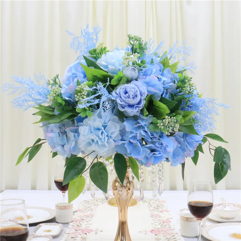 40cm blue Свадебное Моделирование ряд цветов Шелковый цветочный шар сценическое дорожное руководство Свадебный Настольный цветок фон Арка украшение двери цветок - Цвет: 40cm blue
