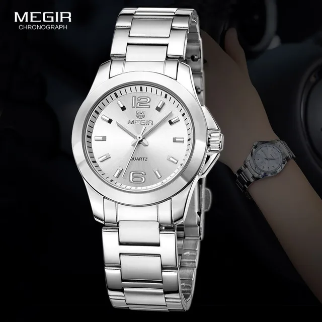 MEGIR хронограф Для женщин Watch Top Элитный Бренд Дата часы Сталь ремешок Кварцевые