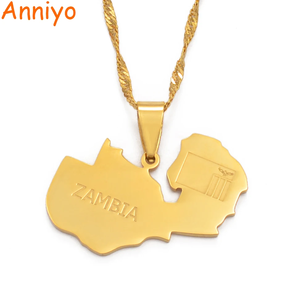 Ожерелье и колье Anniyo с картой Замбии золотого цвета Замбийские ювелирные подарки