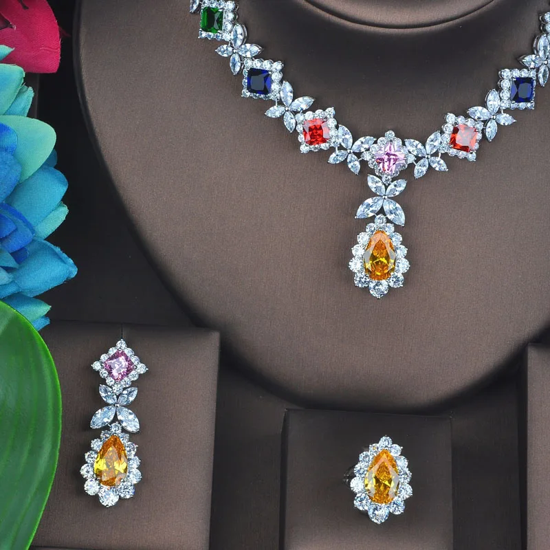 Модный дизайн HIBRIDE разноцветные Свадебные Ювелирные наборы с блестящим