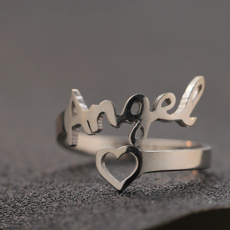 Anel de Coração Anel de Moda por Atacado 925 de Prata Duas Camadas Sólida Nome Personalizado Namejewelry Anillo Nombre