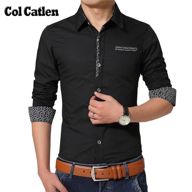 Новинка 2017 Брендовые повседневные мужские рубашки модные тонкие с длинным