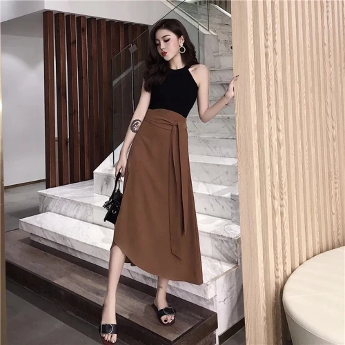 Юбка Женская длинная Повседневная трапециевидная юбка до середины икры с