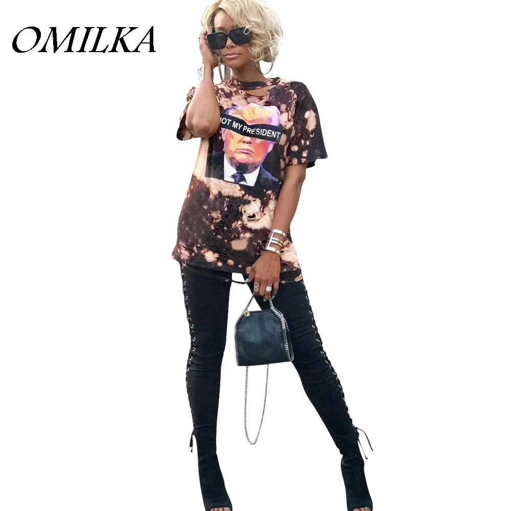 

Женская футболка с коротким рукавом OMILKA, с круглым вырезом и надписью, в стиле хип-хоп, рок, вечерние, уличные футболки, осень 2018