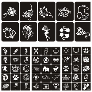 Трафарет для татуировок из хны мелкие блестки, 70 шт., для женщин, девочек, детей, цветок, Бабочка, мультяшный Аэрограф, трафарет для рисования татуировок