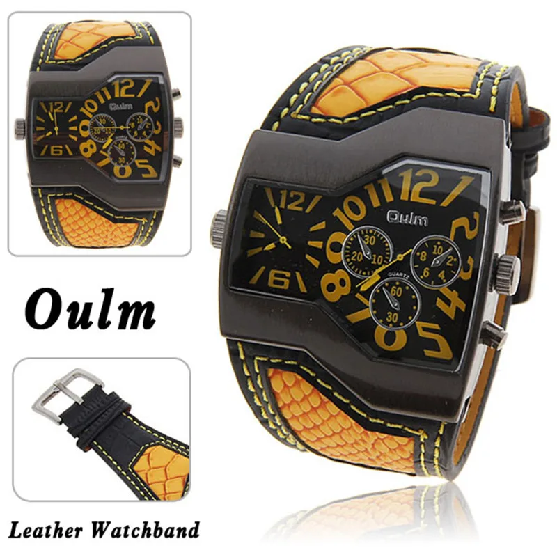 Модные мужские спортивные брендовые часы Oulm relojes Japan с двойным механизмом