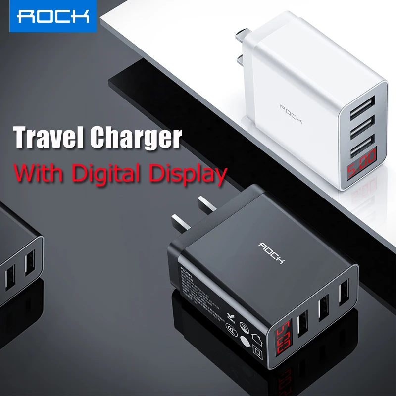 ROCK 3 порта USB зарядное устройство для телефона светодиодный дисплей штепсельная