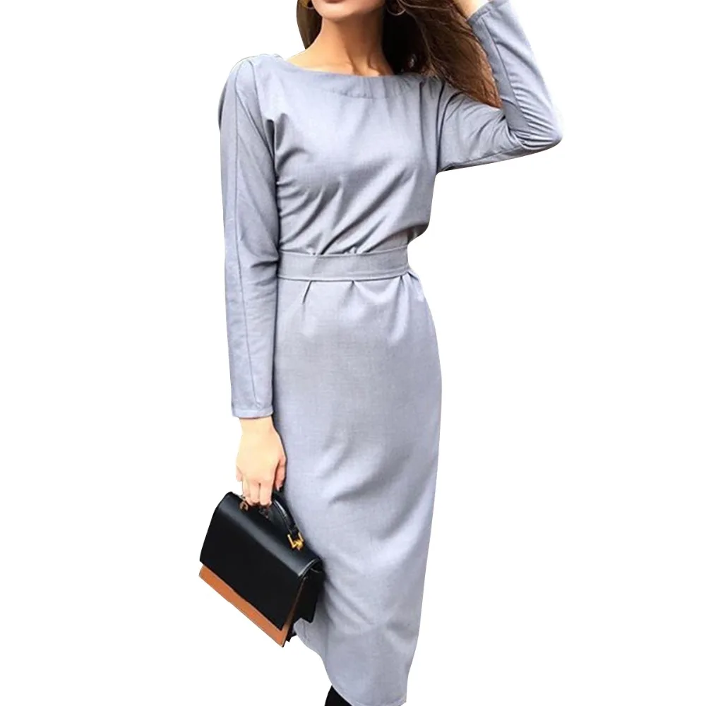 Мода 2019 новое женское весеннее платье длинный рукав пуговица сзади о образный