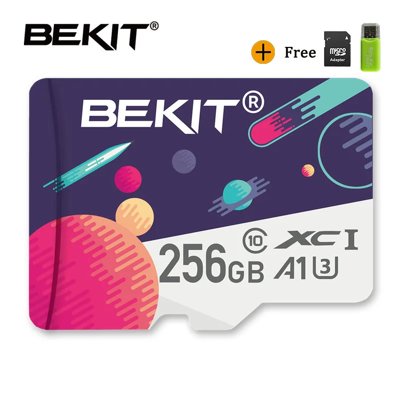 SA-256GB Bekit картой Micro SD объемом 16 Гб оперативной памяти, 32 Гб встроенной памяти, 64 ГБ 128 ГБ 256 Class10 TF карты A1 UHS-3 80 МБ/с. памяти microsd карты для samrtphone и настольный ПК - Емкость: SA-256GB