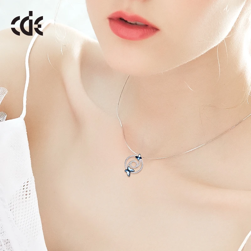 CDE 925 пробы Серебряное ожерелье украшено кристаллами от Swarovski ожерелье с подвеской в виде бабочки женское украшение для воротника
