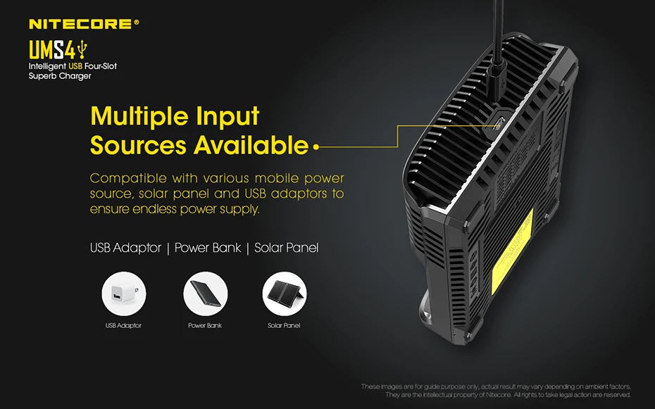NITECORE UMS4 интеллектуальное четырехслотовое зарядное устройство QC для быстрой зарядки 4A высокотоковое многофункциональное зарядное устройство ums4