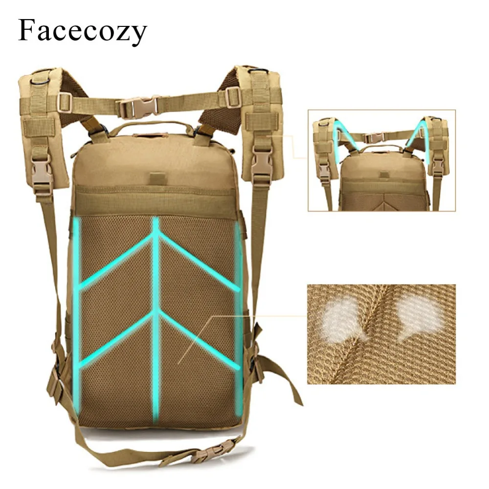 Facecozy Large Military Tactical Backpack Camouflage 1000D Nylon Camping Kit Bag 45L Waterproof Coating Outdoor Sports Rucksack | Спорт и