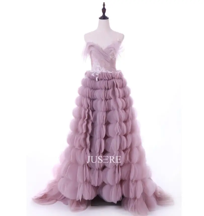 

V-Neck Sleeveless Pink A-Line Evening Dress Beading Lace Strapless Prom Dress with Sweep Train