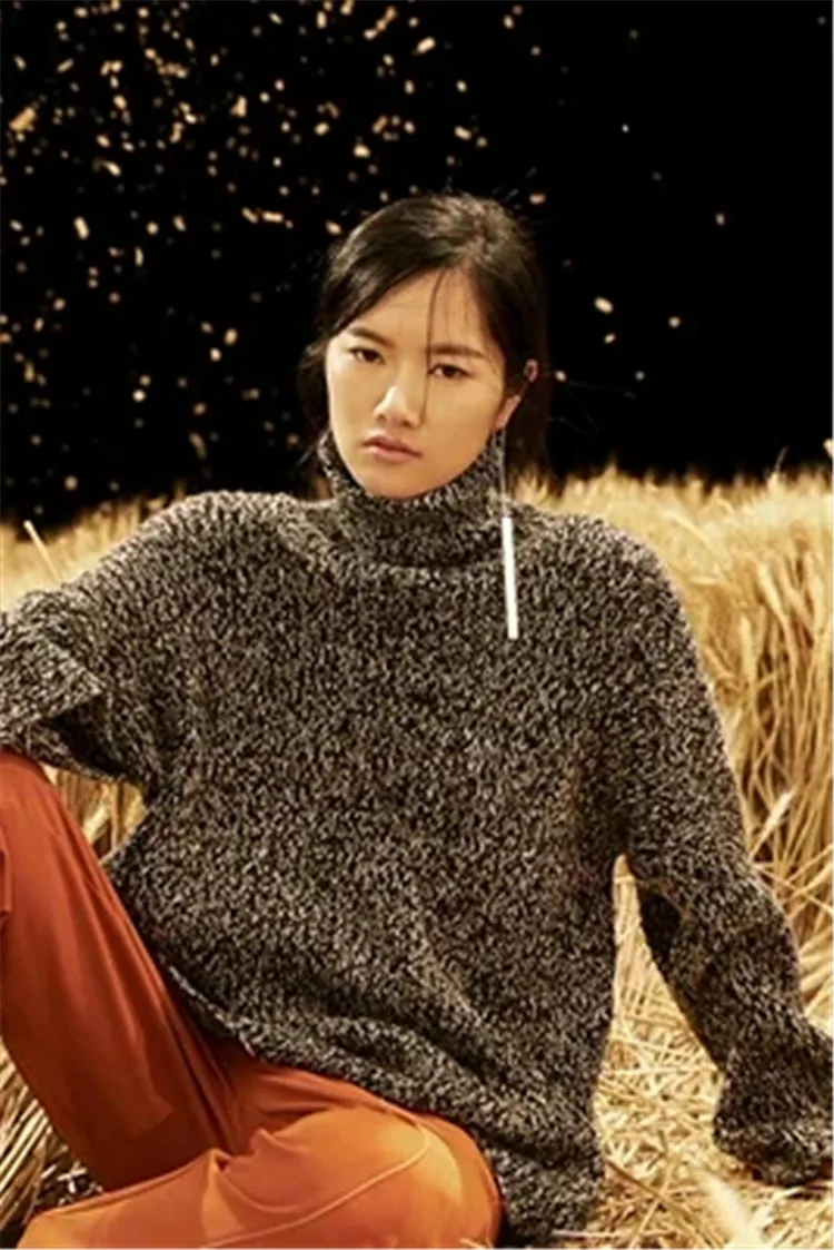 100% hand made pure cashmere knit women fashion turtleneck solid shawl sleeve pullover sweater customized | Женская одежда