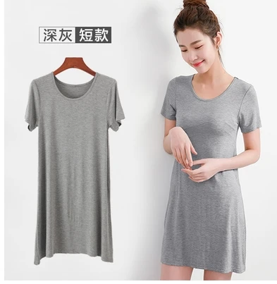 Длинная комбинация с коротким рукавом X-Long Slip модал нижнее белье одноцветные удобные женские платья с круглым вырезом - Цвет: mini 2