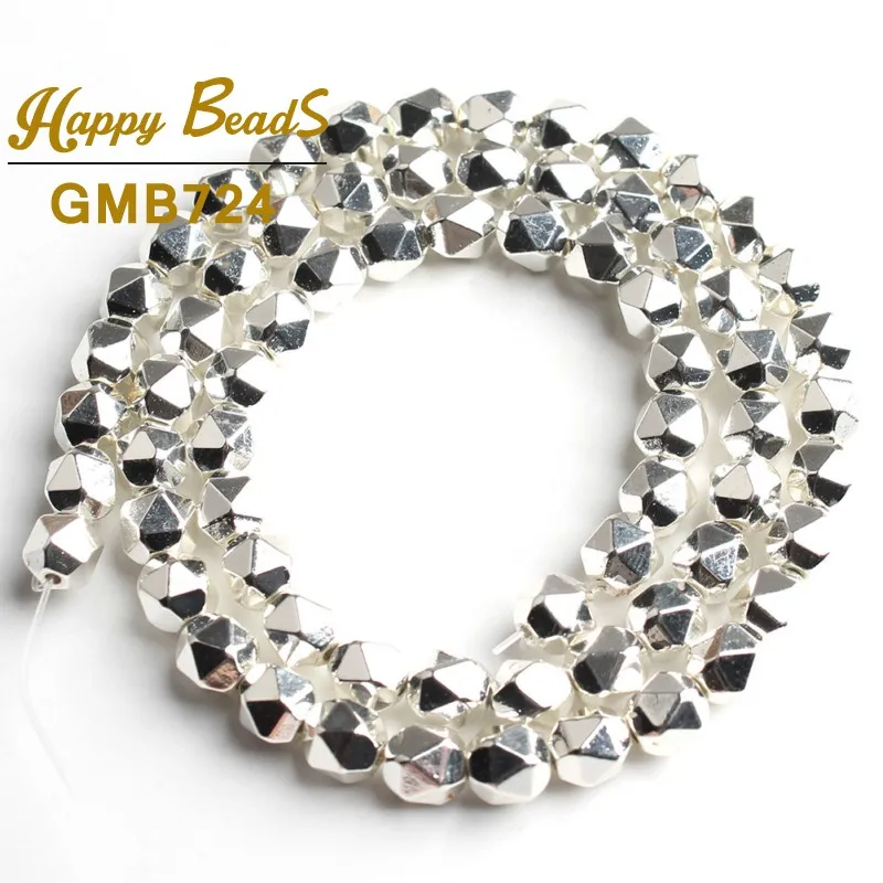 Sliver 6 мм Натуральный Камень Ограненный гематит розовые, золотые, серебряные круглые бусины для самостоятельного изготовления ювелирных изделий браслет 4 цвета 1" Strand - Цвет: Sliver
